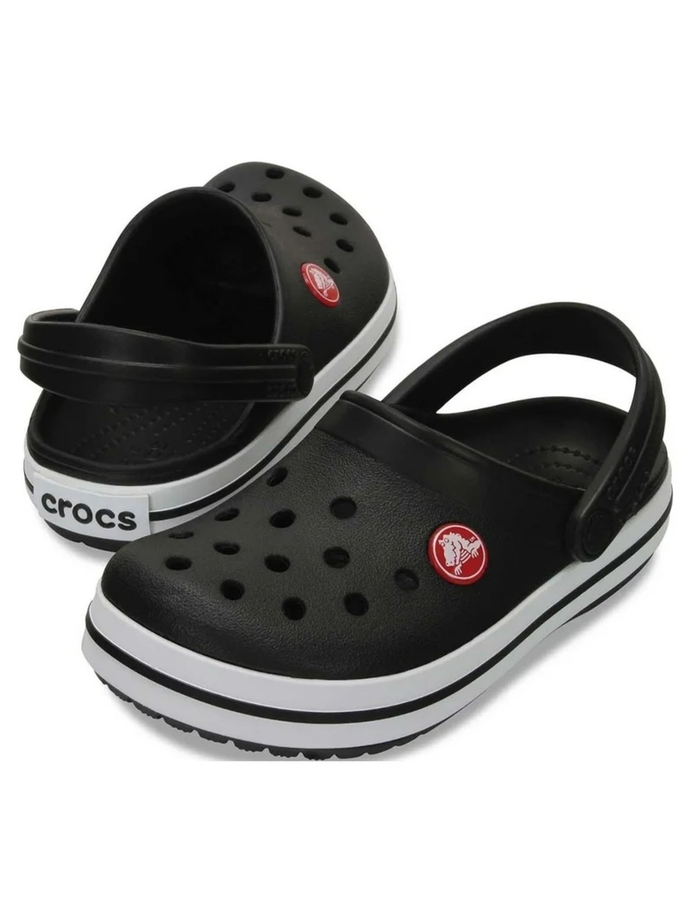 CROCS Kids' Black Clog with White Midsole Stripe and Red Logo
